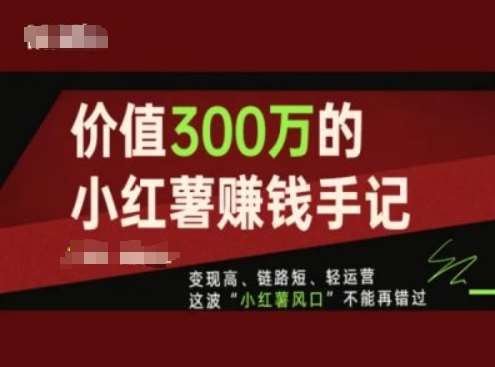价值300万的小红书赚钱手记，变现高、链路短、轻运营，这波“小红薯风口”不能再错过-靠谱项目库