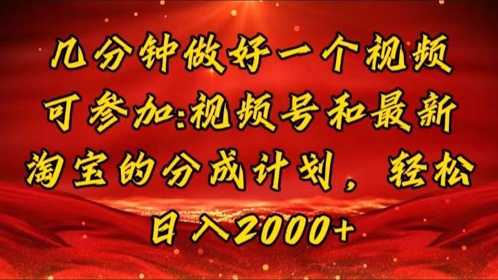 （11835期）几分钟一个视频，可在视频号，淘宝同时获取收益，新手小白轻松日入2000…-靠谱项目库