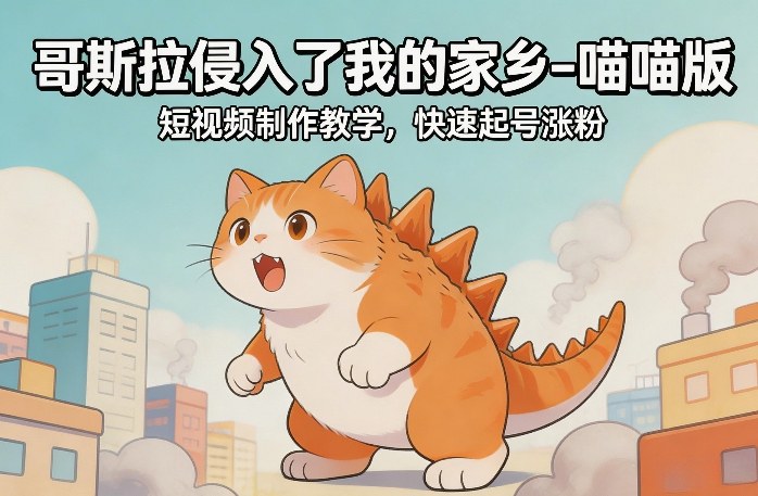 哥斯拉侵入了我的家乡–喵喵版短视频制作教学，快速起号涨粉-靠谱项目库