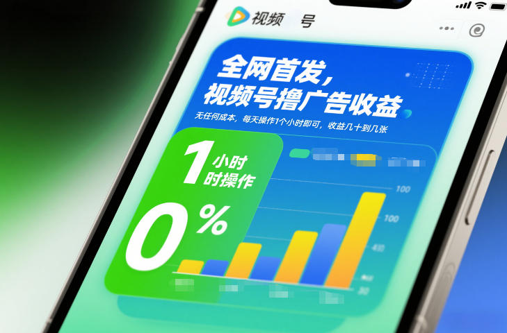 全网首发，视频号撸广告收益，无任何成本，每天操作1个小时即可，收益几十到几张-靠谱项目库