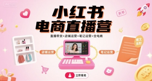 小红书电商直播营，直播带货+店铺运营+笔记运营=全电商-靠谱项目库