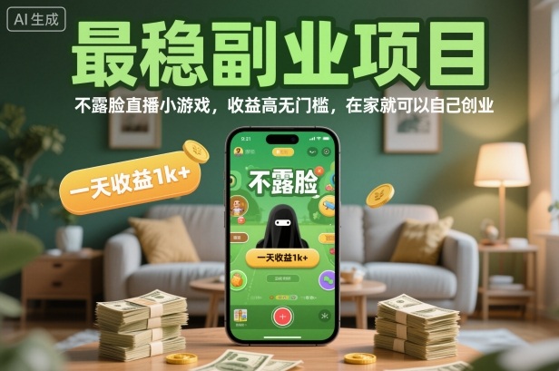 最稳副业项目，不露脸直播小游戏，收益高无门槛，一天收益1k+，在家就可以自己创业【揭秘】-靠谱项目库