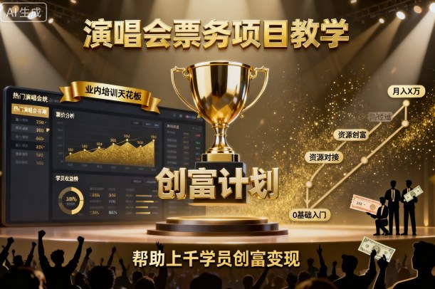 演唱会票务项目教学，业内培训天花板，帮助上千学员创富变现-靠谱项目库