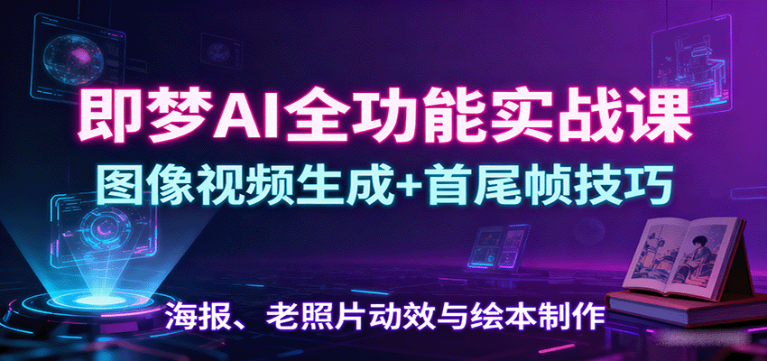 即梦AI全功能实战课：图像视频生成+首尾帧技巧，海报、老照片动效与绘本制作-靠谱项目库