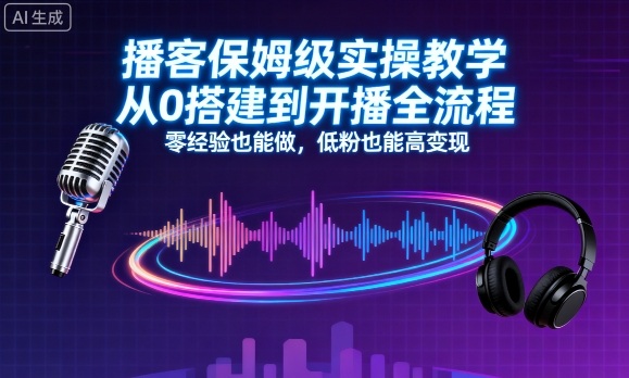 播客保姆级实操教学，从0搭建到开播全流程，零经验也能做，低粉也能高变现-靠谱项目库