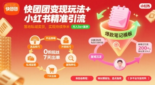 快团团变现玩法+小红书精准引流技巧，助你真正落地私域卖货，实现持续挣米-靠谱项目库