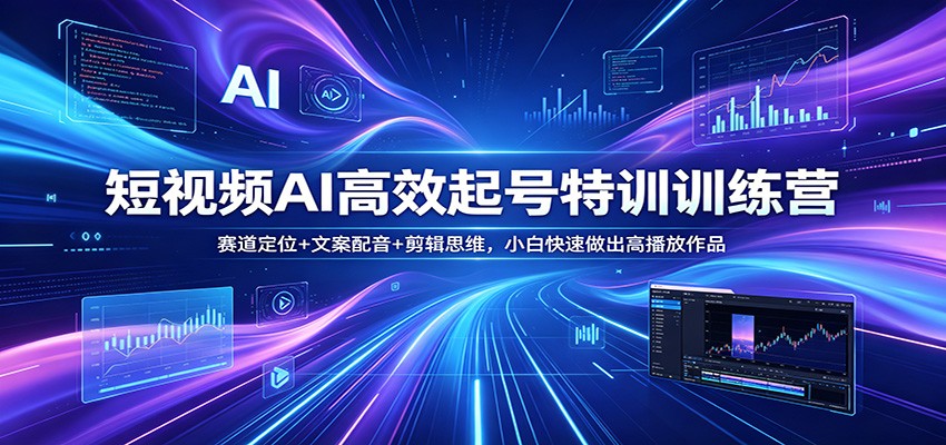 短视频AI高效起号特训训练营：赛道定位+文案配音+剪辑思维，小白快速做出高播放作品-靠谱项目库