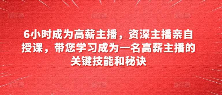 6小时成为高薪主播，资深主播亲自授课，带您学习成为一名高薪主播的关键技能和秘诀-靠谱项目库