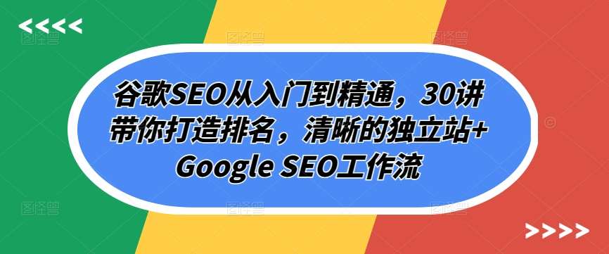 谷歌SEO从入门到精通，30讲带你打造排名，清晰的独立站+Google SEO工作流-靠谱项目库