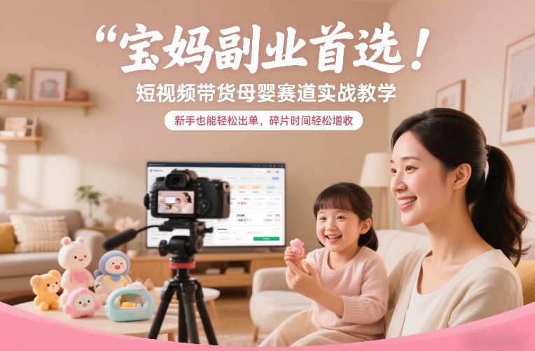 宝妈副业首选！短视频带货母婴赛道实战教学，新手也能轻松出单，碎片时间轻松增收-靠谱项目库
