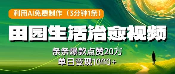 利用AI免费制作田园生活治愈视频，条条爆款点赞20W，单日变现几张-靠谱项目库