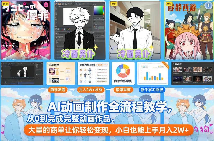 AI动画制作全流程教学，从0到完成完整动画作品，大量的商单让你轻松变现，小白也能上手月入2W+-靠谱项目库
