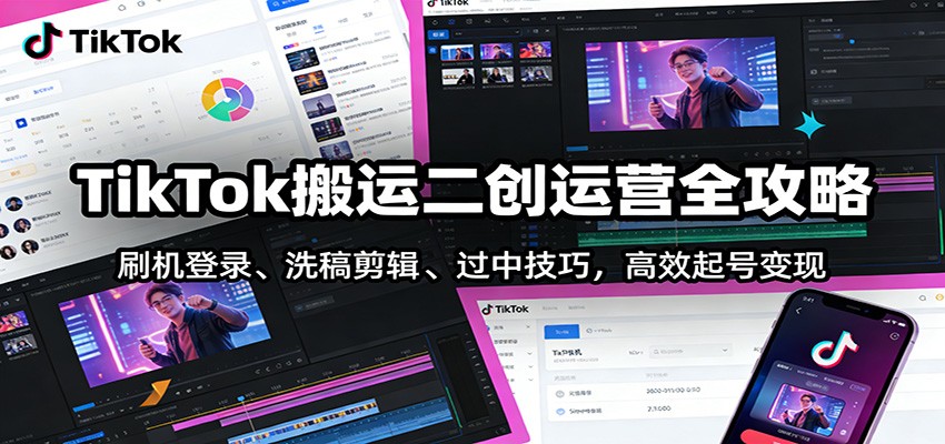TikTok搬运二创运营全攻略：刷机登录、洗稿剪辑 、过中技巧，高效起号变现-靠谱项目库
