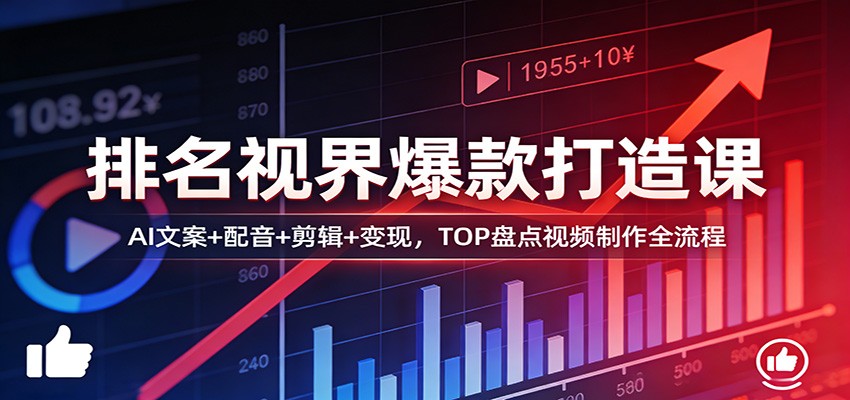 排名视界爆款打造课：AI文案+配音+剪辑+变现，TOP盘点视频制作全流程-靠谱项目库