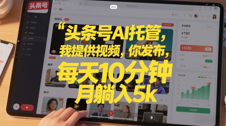 头条号AI托管，我提供视频，你发布，每天10分钟，月躺入5k+【揭秘】-靠谱项目库