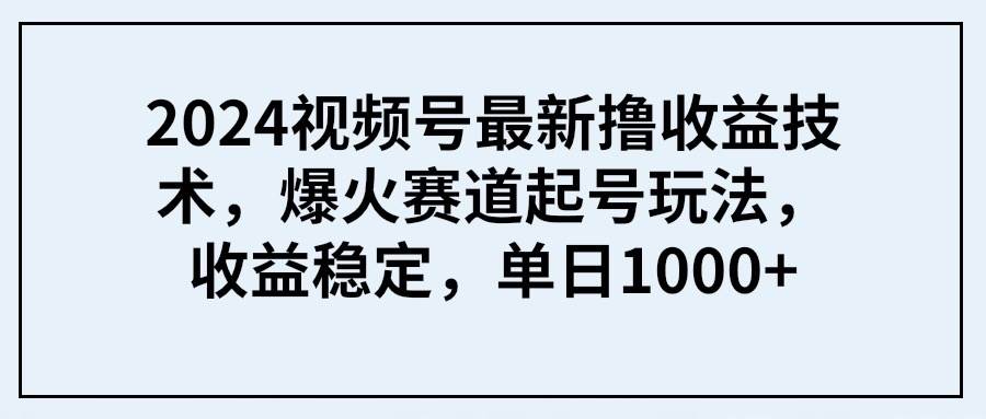 2024视频号最新撸收益技术，爆火赛道起号玩法，收益稳定，单日1000+-靠谱项目库