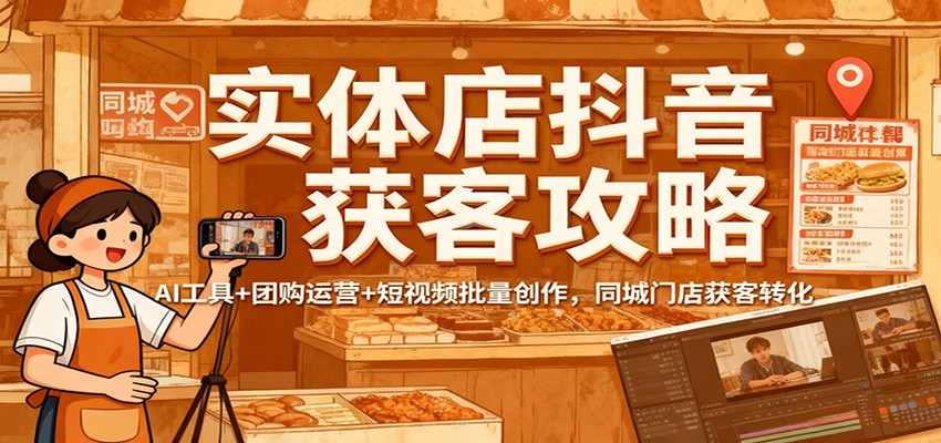 实体店抖音获客攻略：AI工具+团购运营+短视频批量创作，同城门店获客转化-靠谱项目库