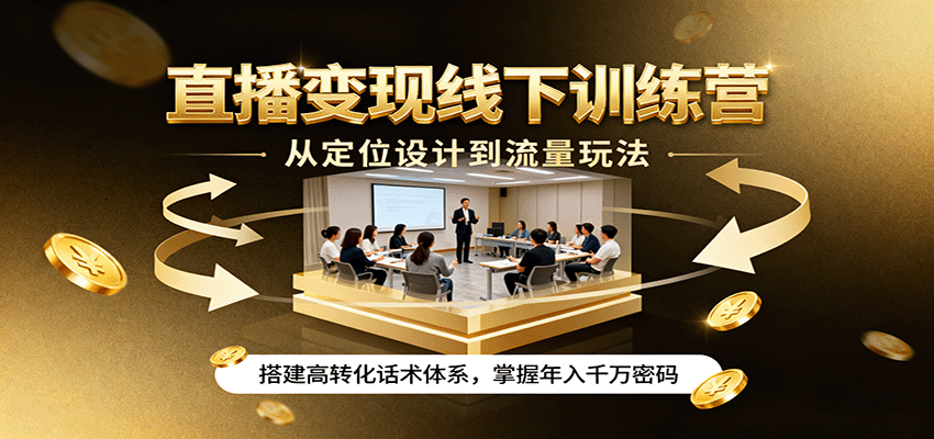 直播变现线下训练营，从定位设计到流量玩法，搭建高转化话术体系，掌握年入千万密码-靠谱项目库