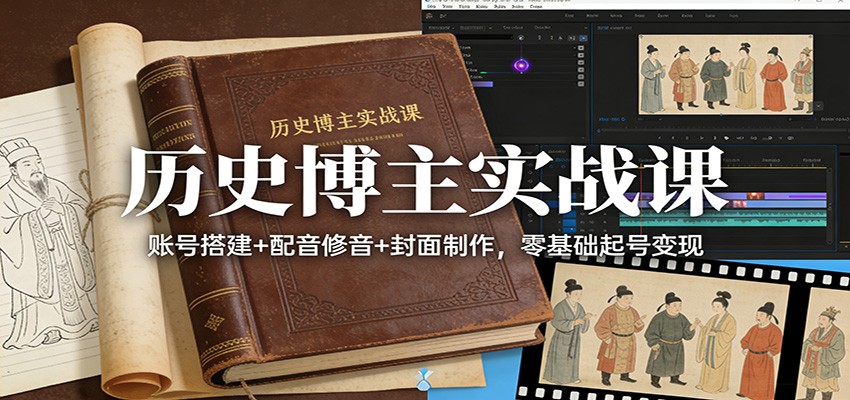 历史博主实战课：账号搭建+配音修音+封面制作，零基础起号变现-靠谱项目库