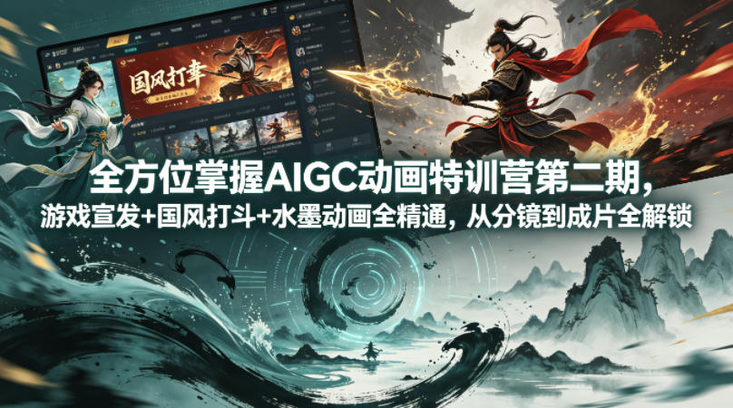 全方位掌握AIGC动画特训营第二期，游戏宣发+国风打斗+水墨动画全精通，从分镜到成片全解锁-靠谱项目库