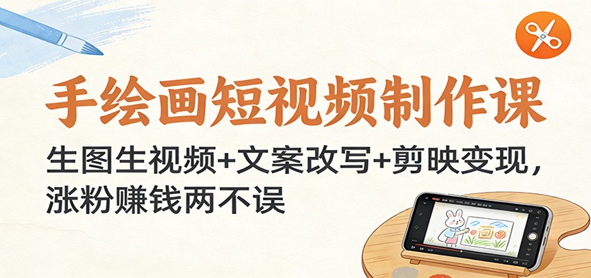 手绘画短视频制作课：生图生视频+文案改写+剪映变现，涨粉赚钱两不误-靠谱项目库