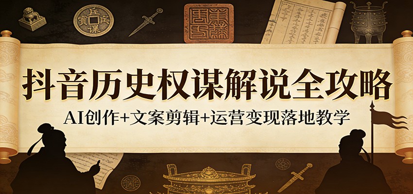 抖音历史权谋解说全攻略：AI创作+文案剪辑+运营变现落地教学-靠谱项目库