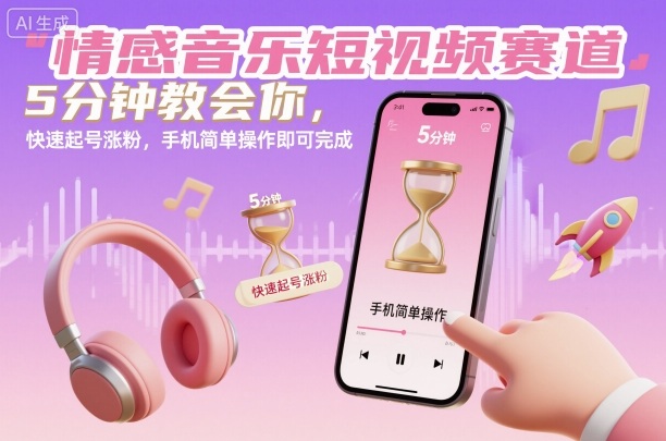 情感音乐短视频赛道，5分钟教会你，快速起号涨粉，手机简单操作即可完成-靠谱项目库