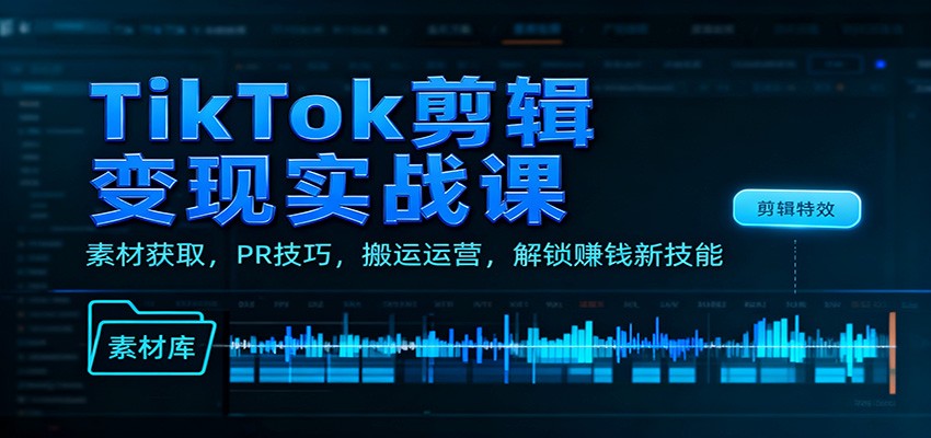 TikTok剪辑变现实战课：素材获取，PR技巧，搬运运营，解锁赚钱新技能-靠谱项目库