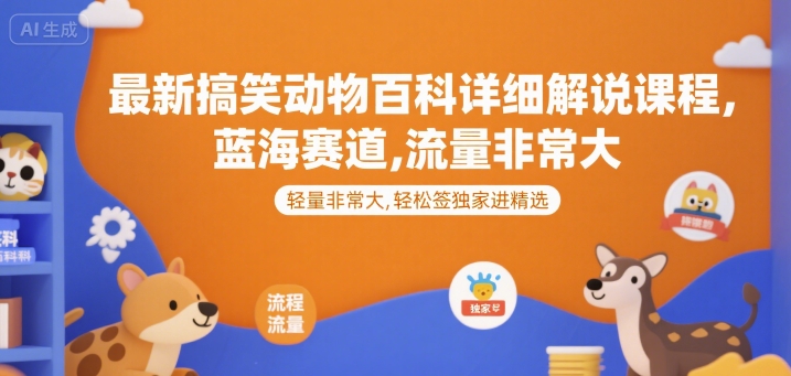 最新搞笑动物百科详细解说课程，蓝海赛道，流量非常大，轻松签独家进精选-靠谱项目库