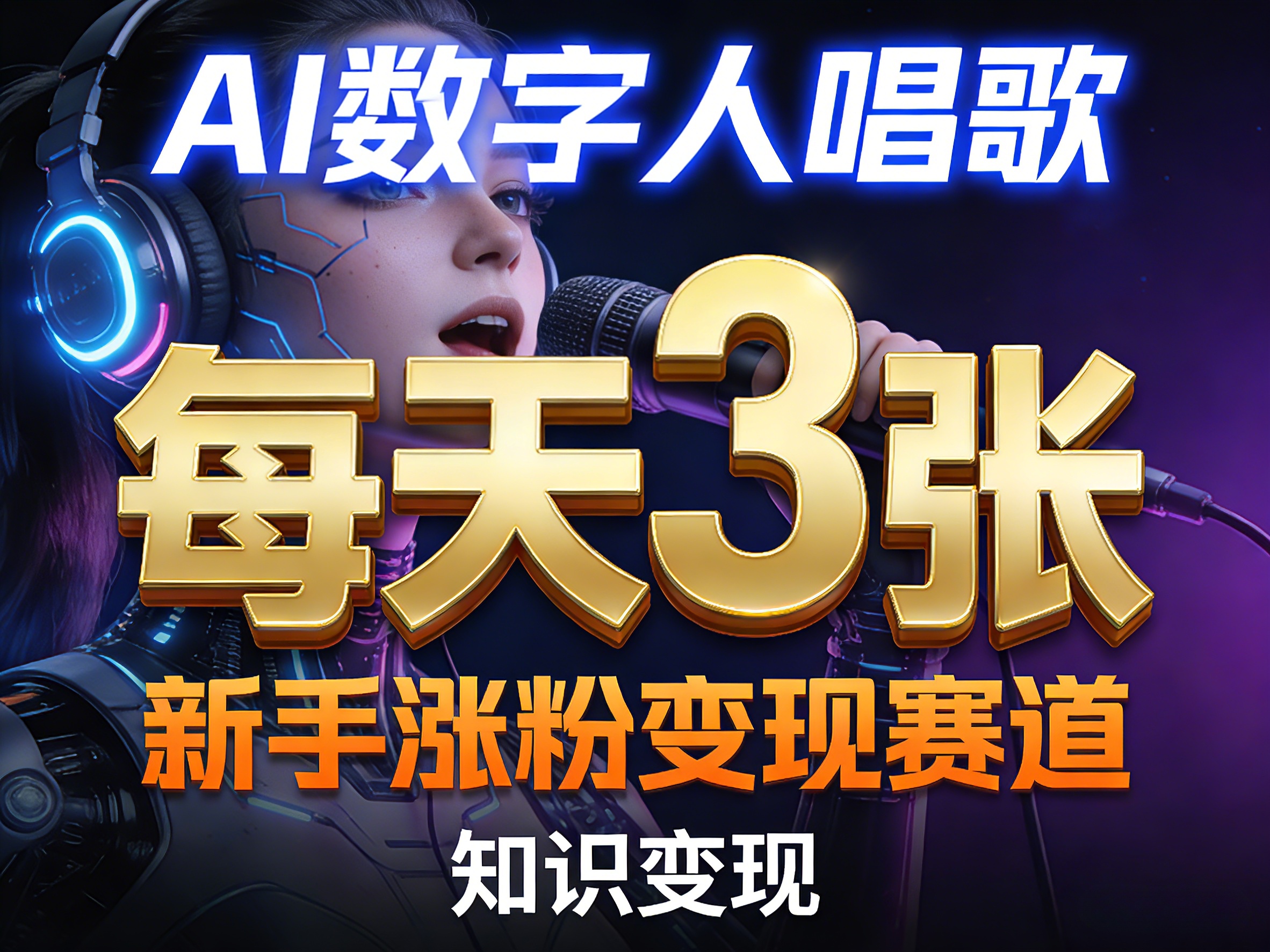 AI数字人唱歌，新手涨粉变现赛道，每天3张和知识付费，副业必备-靠谱项目库