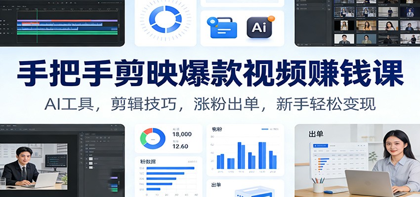 手把手剪映爆款视频赚钱课：AI工具，剪辑技巧，涨粉出单，新手轻松变现-靠谱项目库