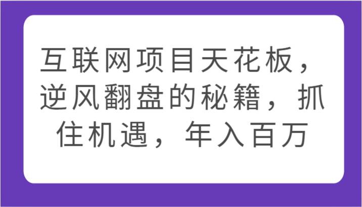互联网项目天花板，逆风翻盘的秘籍，抓住机遇，年入百万-靠谱项目库