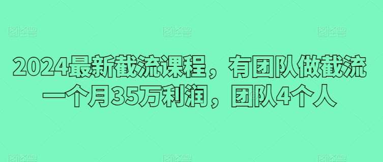 2024最新截流课程，有团队做截流一个月35万利润，团队4个人-靠谱项目库