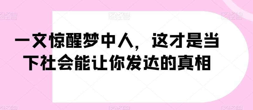 一文惊醒梦中人，这才是当下社会能让你发达的真相【公众号付费文章】-靠谱项目库