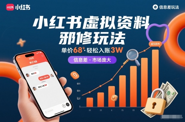 小红书虚拟资料邪修玩法，单价68，轻松入账3W，信息差玩法，市场庞大-靠谱项目库
