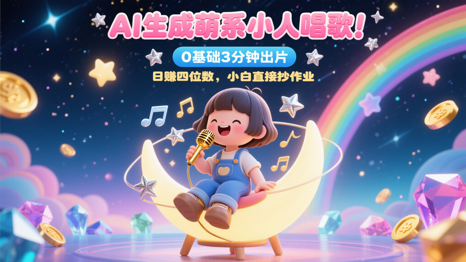 AI生成萌系小人唱歌！0基础3分钟出片，28个作品涨粉9万，日赚四位数，小白直接抄作业-靠谱项目库