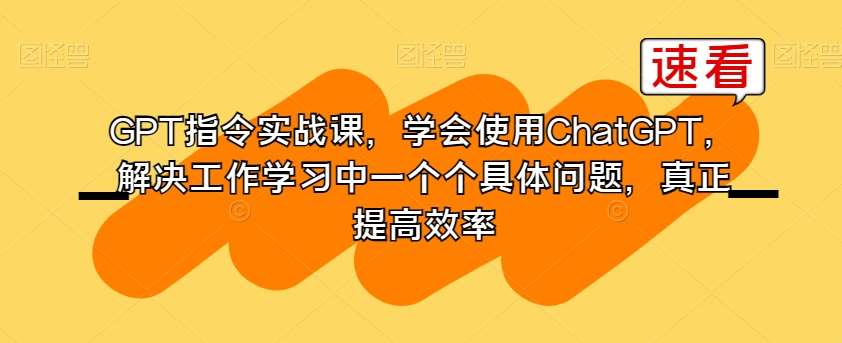 GPT指令实战课，学会使用ChatGPT，解决工作学习中一个个具体问题，真正提高效率-靠谱项目库