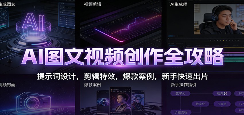 AI图文视频创作全攻略：提示词设计，剪辑特效，爆款案例，新手快速出片-靠谱项目库