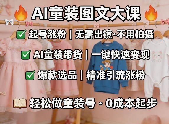 AI童装图文剪辑，某社群童装图文大课，起号涨粉、AI童装带货、爆款选品，无需出镜和拍摄-靠谱项目库