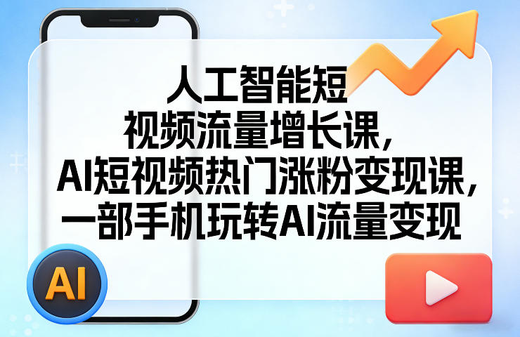 人工智能短视频流量增长课，AI短视频热门涨粉变现课，一部手机玩转AI流量变现-靠谱项目库