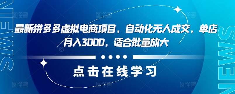 最新拼多多虚拟电商项目，自动化无人成交，单店月入3000，适合批量放大-靠谱项目库