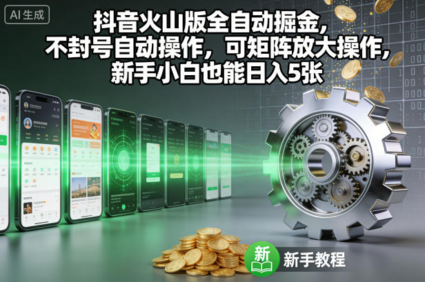 抖音火山版全自动掘金，不封号自动操作，可矩阵放大操作，新手小白也能日入5张【揭秘】-靠谱项目库