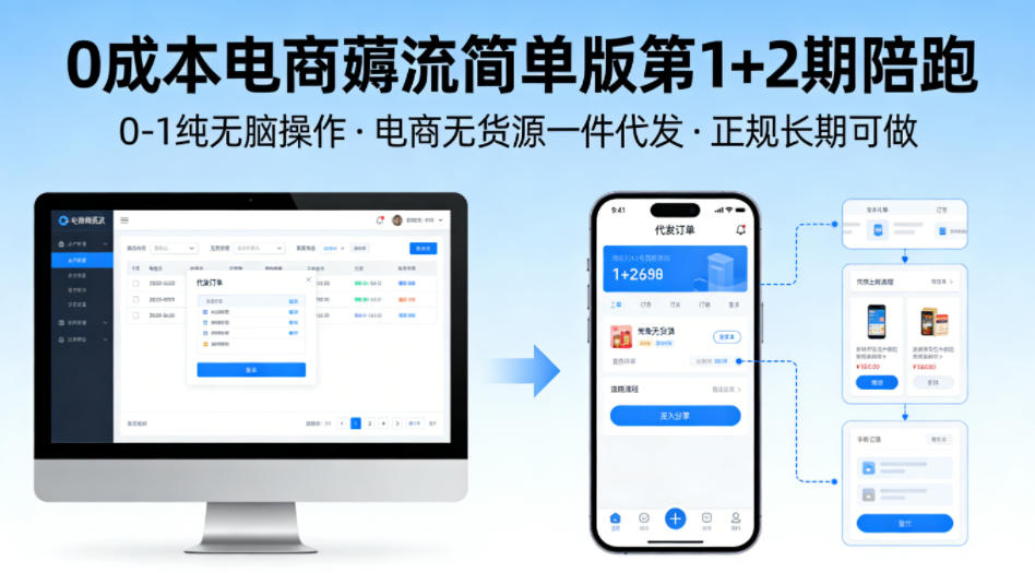 0成本电商薅流简单版第1+2期陪跑，0-1纯无脑操作，电商无货源一件代发，正规长期可做-靠谱项目库
