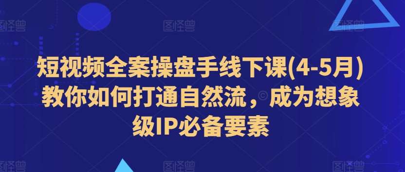 短视频全案操盘手线下课(4-5月)教你如何打通自然流，成为想象级IP必备要素-靠谱项目库