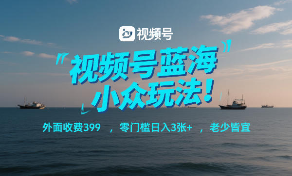 视频号蓝海小众玩法！外面收费399，零门槛日入3张+，老少皆宜-靠谱项目库