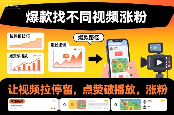 爆款找不同视频涨粉，让视频拉停留，实现点赞，破播放，涨粉-靠谱项目库