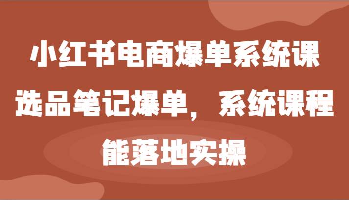 小红书电商爆单系统课-选品笔记爆单，系统课程，能落地实操-靠谱项目库