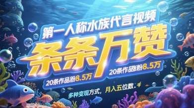 第一人称水族代言视频，条条万赞，20条作品涨粉7.8W，多种变现方式月入五位数-靠谱项目库