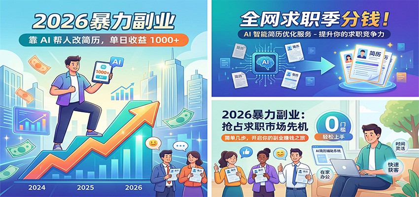 2026暴力副业：靠AI帮人改简历，单日收益1000+，全网求职季分钱-靠谱项目库