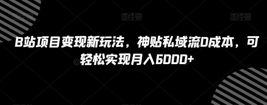 B站项目变现新玩法，神贴私域流0成本，可轻松实现月入6000+【揭秘】-靠谱项目库